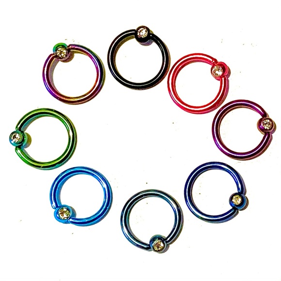 Captive Bead Ring Hoop 16g 8mm 5/16" Gem Lip Ear - Picture 2 of 7